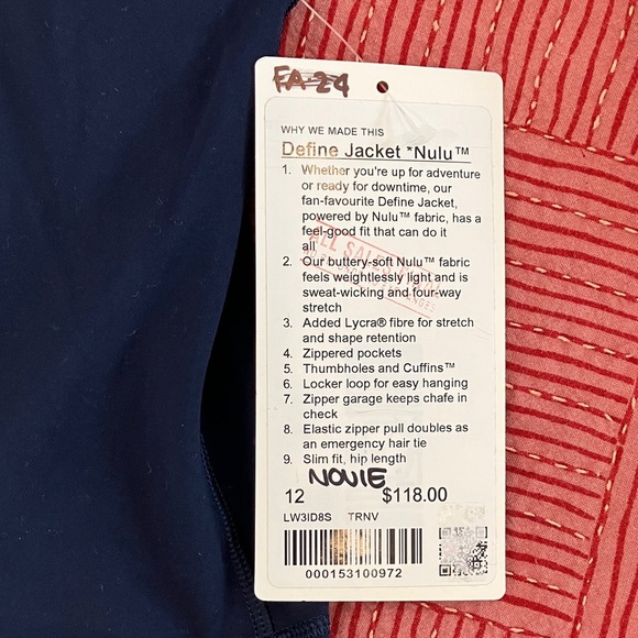 Lululemon Athletica women’s size 12 dark Blue Define Nulu Jacket New with tags - Picture 3 of 16